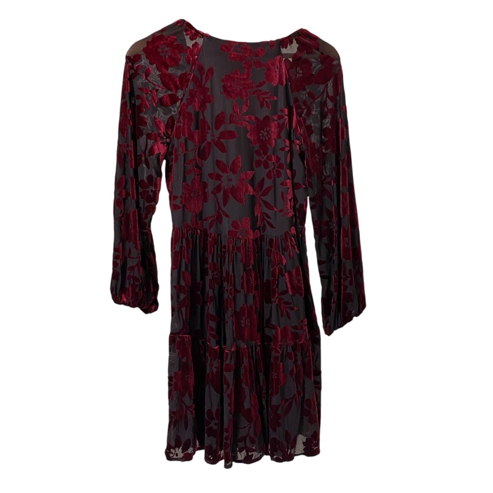 Taylor flocky velvet burnout dark floral bishop sleeve v neck whimsigoth dress 8 - Picture 8 of 12